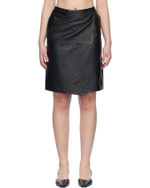 Loulou de Saison Gora Ostrich-Effect Wrap Leather Midi Skirt - Black