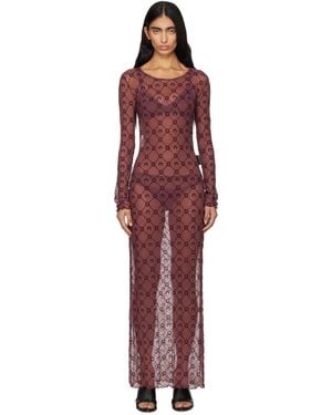 Marine Serre Burgundy Moonogram Mesh Flock Maxi Dress - Red