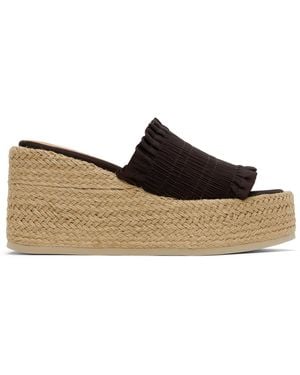 Ganni Sandales de style espadrille compensées brunes à effet bouillonné - Noir