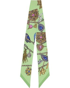 Versace Printed Silk Twill Ribbon Scarf - Green
