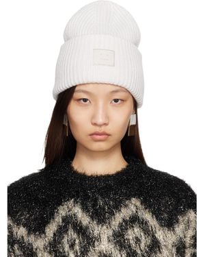 Acne Studios Off- Large Face Logo Beanie - White