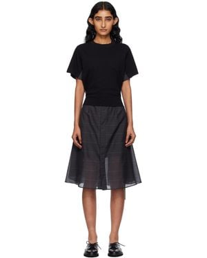 Sacai Glen Check & Cotton Jersey Midi Dress - Black