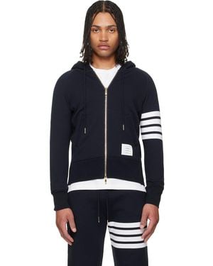 Thom Browne Classic Loopback 4-Bar Zip-Up Hoodie - Blue