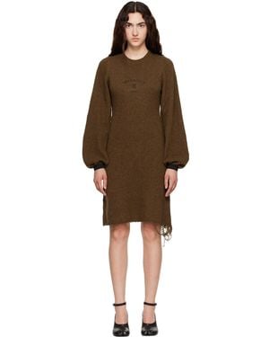 MM6 by Maison Margiela Khaki Frayed Knit Midi Dress - Brown