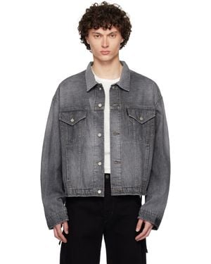 N. Hoolywood Blouson Noir En Denim À Effet Délavé - Gris