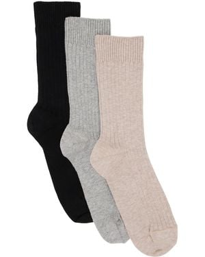 Baserange Ensemble De Trois Paires De Chaussettes Hauteur Mollet Multicolore En Tricot Côtelé - Noir