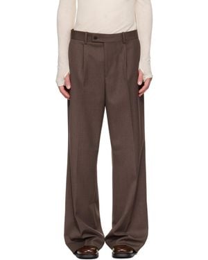 Tonywack Melange Wool Wide-Leg Pleated Pants - Brown