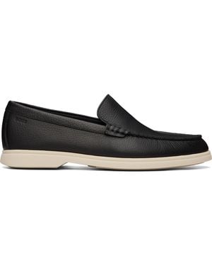 BOSS Tumbled-Leather Logo Detail Loafers - Black