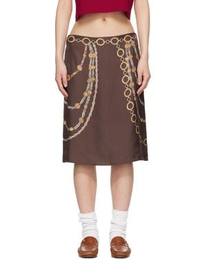 Versace Printed Silk Twill Pencil Midi Skirt - Brown