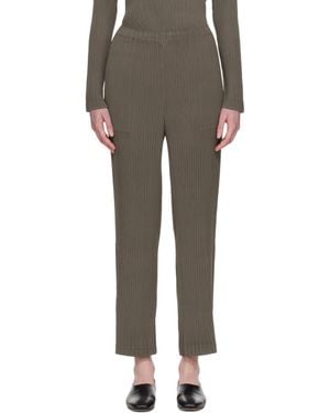 Issey Miyake Taupe Hatching Pleats Pants - Gray
