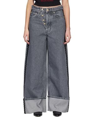 Ganni グレー ダブルフライ バギージーンズ - ブラック