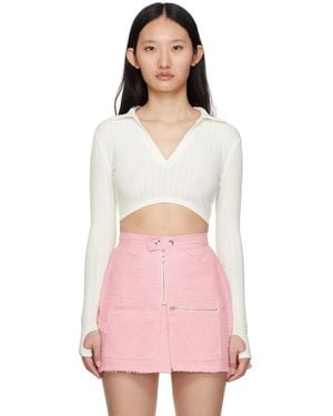 BONBOM Off- Cropped Long Sleeve Polo - Pink