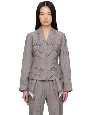 JKim Smocked Flower Blazer - Brown