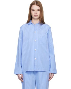 Tekla Poplin Long-Sleeved Pyjama Shirt - Blue