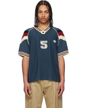 rice nine ten Knitting Game T-Shirt - Blue