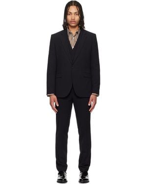 HUGO Three-Piece Extra-Slim-Fit Stretch-Cotton Seersucker Suit - Black