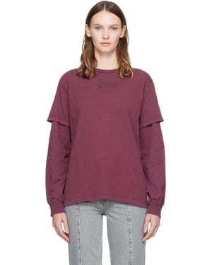 Ganni Burgundy Future Heavy Jersey Double Sleeve T-Shirt - Purple