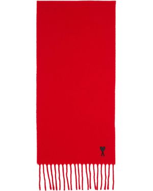 Ami Paris Wool Ami De Coeur Scarf - Red