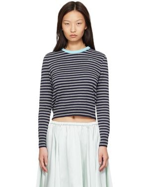 Ans Dostoevner Knitted Striped Long Sleeve Jumper - Blue