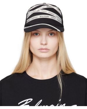 Balmain Cotton Ribbon Motif Cap - Black