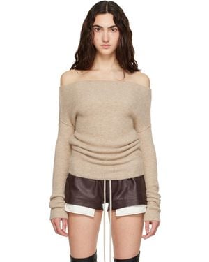 Rick Owens Pull À Manches Longues À Col Bénitier - Marron