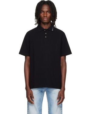 Versace Piquet Crystal Embroidered Knitted Collar Polo - Black