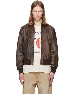 R13 Leather Boyfriend Bomber Jacket - Brown