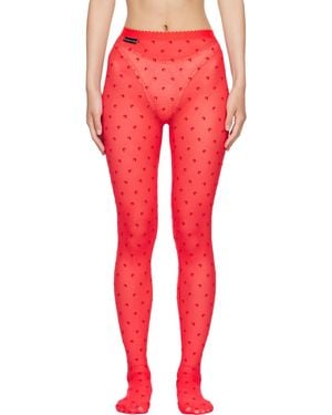 Marine Serre Plumetis Mesh Tights - Red