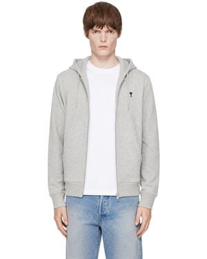 Ami Paris Cotton Ami De Coeur Zipped Hoodie - Gray