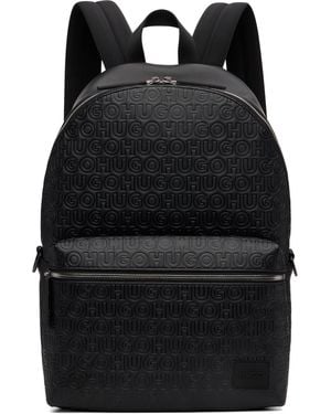 HUGO ブラック エンボスロゴ フェイクレザー バックパック