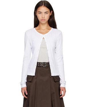 Ganni Cardigan Blanc En Pointelle De Coton