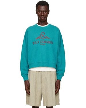 Willy Chavarria Os Chavantino Hooligan Crewneck Sweatshirt - Blue
