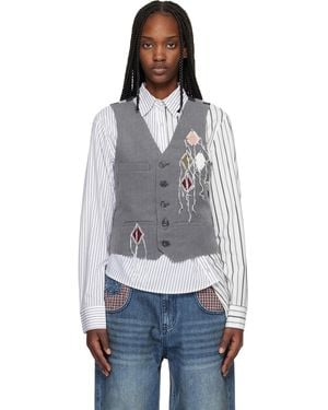 ANDERSSON BELL Back Knit Argyle Patched Vest - Black