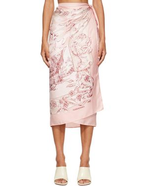 Ferragamo Voyage Print Silk Midi Skirt - Pink