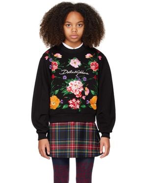 Dolce & Gabbana キッズ｜ブラック ジャージ ラウンドネック フローラル スウェットシャツ