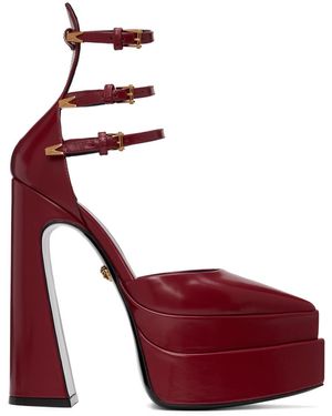 Versace Leather Platform Strappy Court Shoes - Red