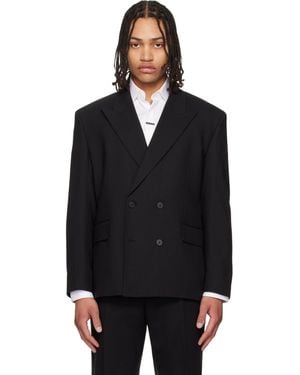 HUGO Double-Breasted Wool-Blend Twill Blazer - Black