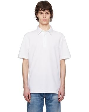 Brioni ホワイト コットンピケ ポロシャツ