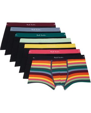 Paul Smith Seven-pack Organic-cotton 'artist Stripe' Mixed Boxer Briefs - Black