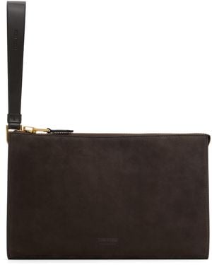 Tom Ford ブラウン ヌバック フラットポーチ - ブラック