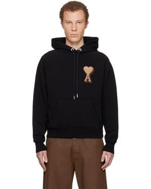 Ami Paris Cotton Ami De Coeur Hoodie - Black
