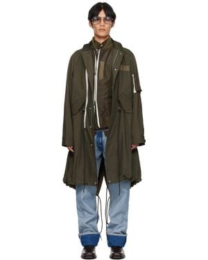 Sacai カーキ リップストップ コート - ブラック