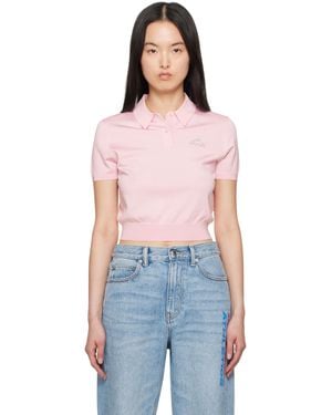 T By Alexander Wang ピンク 3D ロゴ メッシュ クロップド ポロシャツ - ブルー
