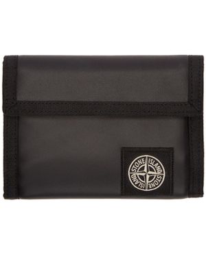 Stone Island Black Leather Logo Velcro Wallet