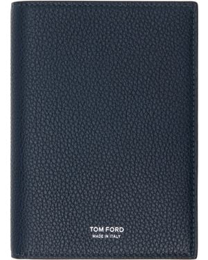Tom Ford ネイビー カーフスキン パスポートケース - ブルー