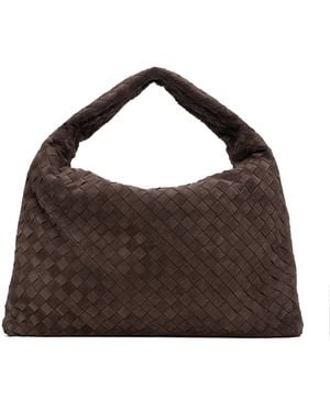 Bottega Veneta New Small Hop Intrecciato Suede Bag - Brown