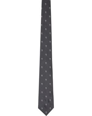 McQueen Skull Polka Dot Tie - Black