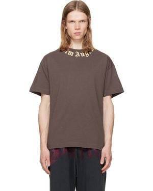 Palm Angels Neck Logo Regular T-Shirt - Brown