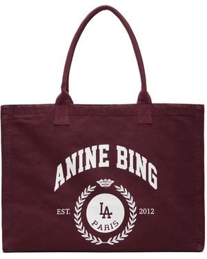 Anine Bing Leo Canvas Collegiate Tote - Red