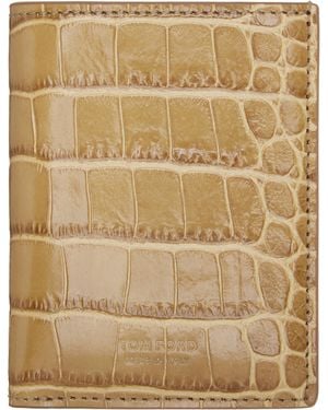 Tom Ford Tan Shiny Croc 'T Line' Folding Card Holder - Natural